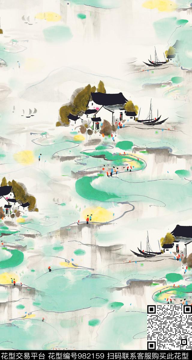 中国风肌理水墨风数码印花华亿平台下载（图片编号: 982159） - 瓦栏（Walan）