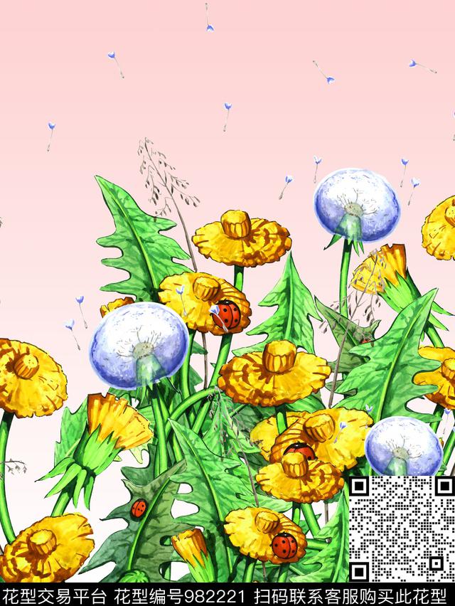 动物花卉趣味蒲公英数码印花华亿平台下载（图片编号: 982221） - 瓦栏（Walan）