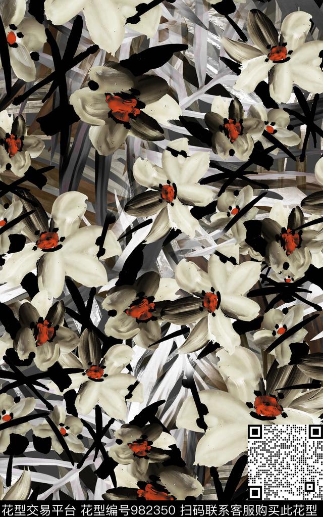 民族风抽象花卉数码印花华亿平台下载（图片编号: 982350） - 瓦栏（Walan）