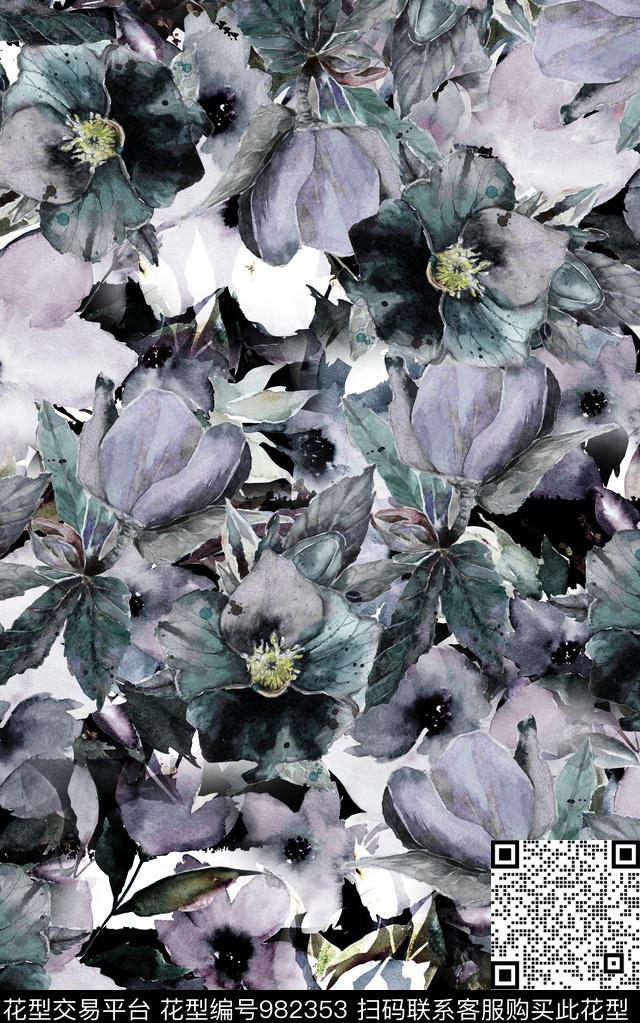 花卉复古数码印花华亿平台下载（图片编号: 982353） - 瓦栏（Walan）