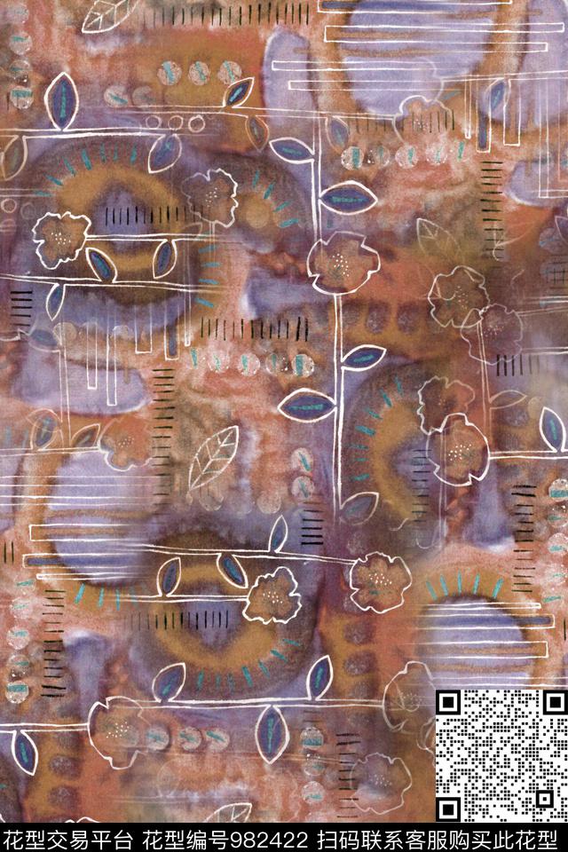 数码华亿平台手绘花卉花卉数码印花华亿平台下载（图片编号: 982422） - 瓦栏（Walan）