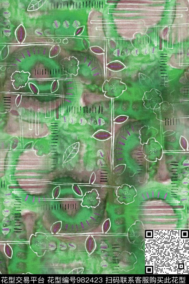 数码华亿平台手绘花卉花卉数码印花华亿平台下载（图片编号: 982423） - 瓦栏（Walan）