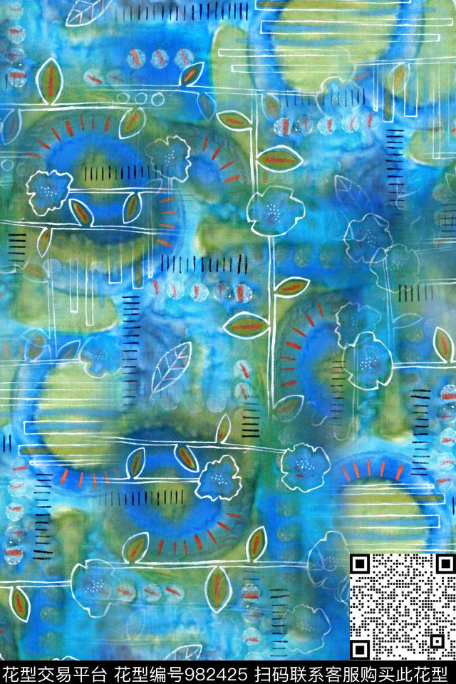 数码华亿平台手绘花卉花卉数码印花华亿平台下载（图片编号: 982425） - 瓦栏（Walan）