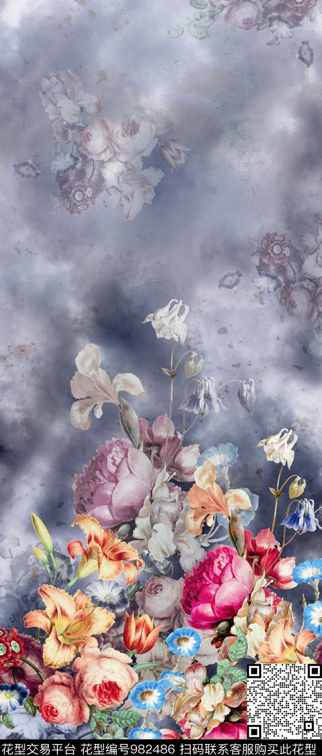 数码华亿平台手绘花卉女装数码印花华亿平台下载（图片编号: 982486） - 瓦栏（Walan）