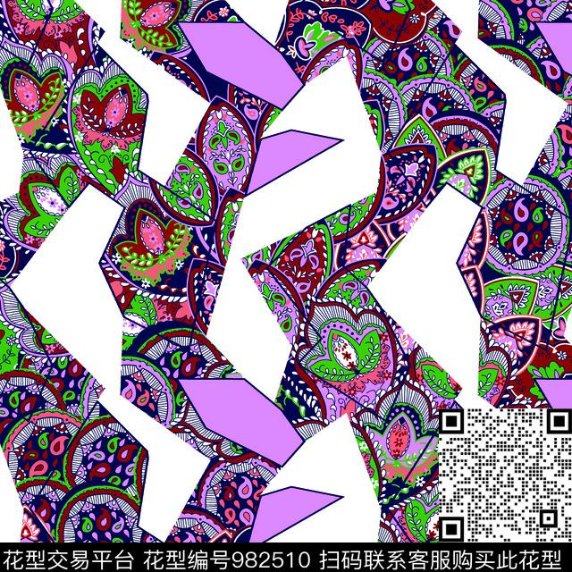 田园花卉几何传统印花华亿平台下载（图片编号: 982510） - 瓦栏（Walan）