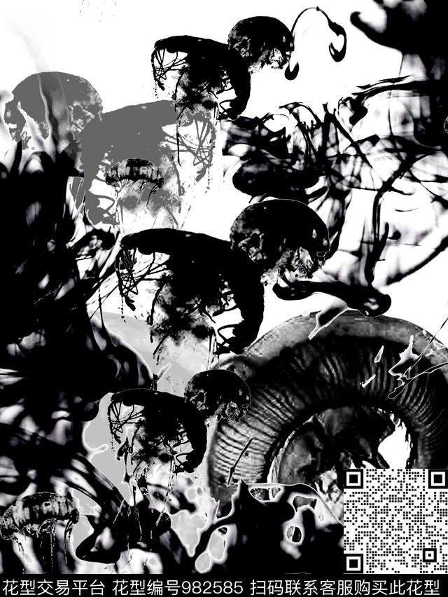 男装水墨风潮牌数码印花华亿平台下载（图片编号: 982585） - 瓦栏（Walan）