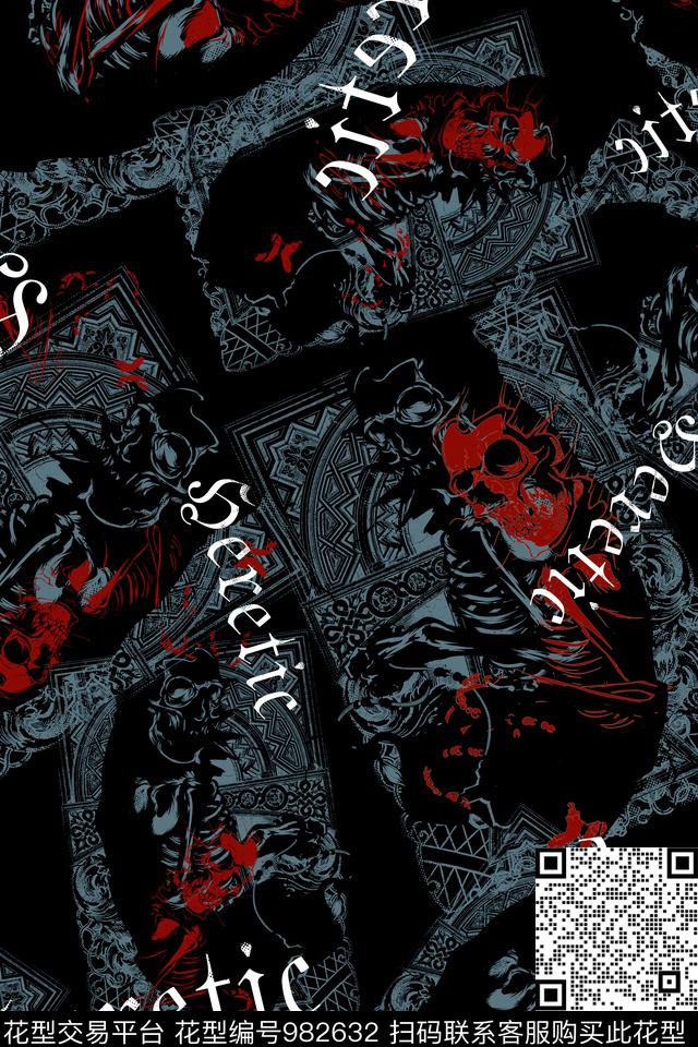 字母骷髅男装数码印花华亿平台下载（图片编号: 982632） - 瓦栏（Walan）