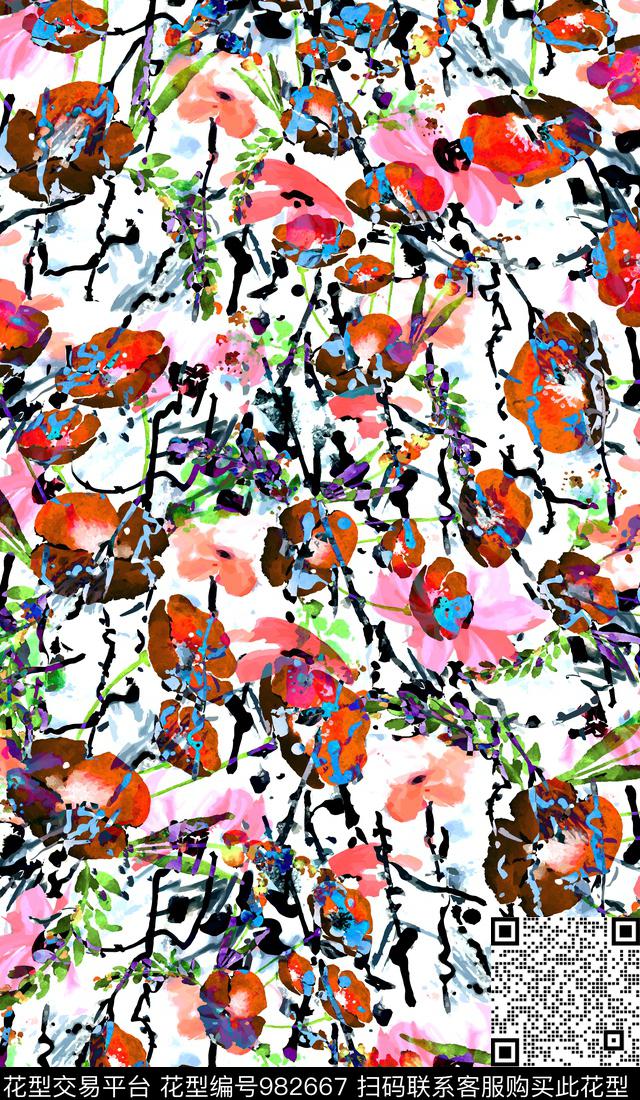 数码华亿平台彩底花卉春夏华亿平台数码印花华亿平台下载（图片编号: 982667） - 瓦栏（Walan）