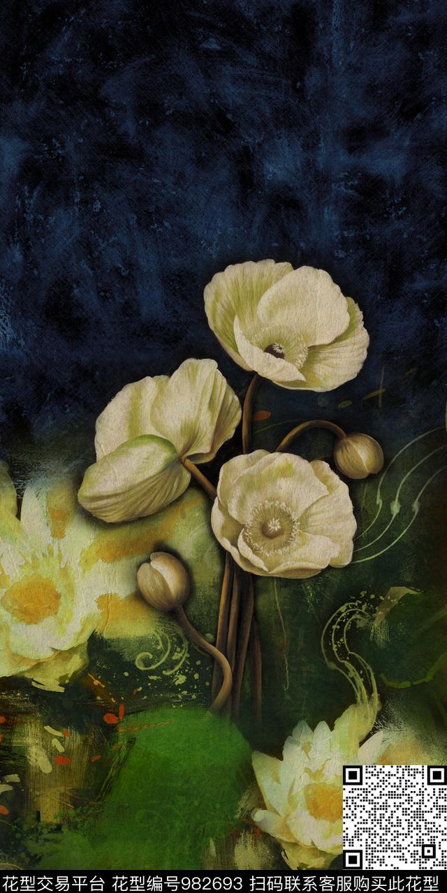 肌理花卉定位花数码印花华亿平台下载（图片编号: 982693） - 瓦栏（Walan）