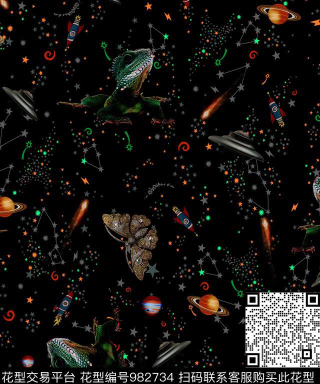 星空星球外星球蝴蝶蜥蜴数码印花华亿平台下载（图片编号: 982734） - 瓦栏（Walan）
