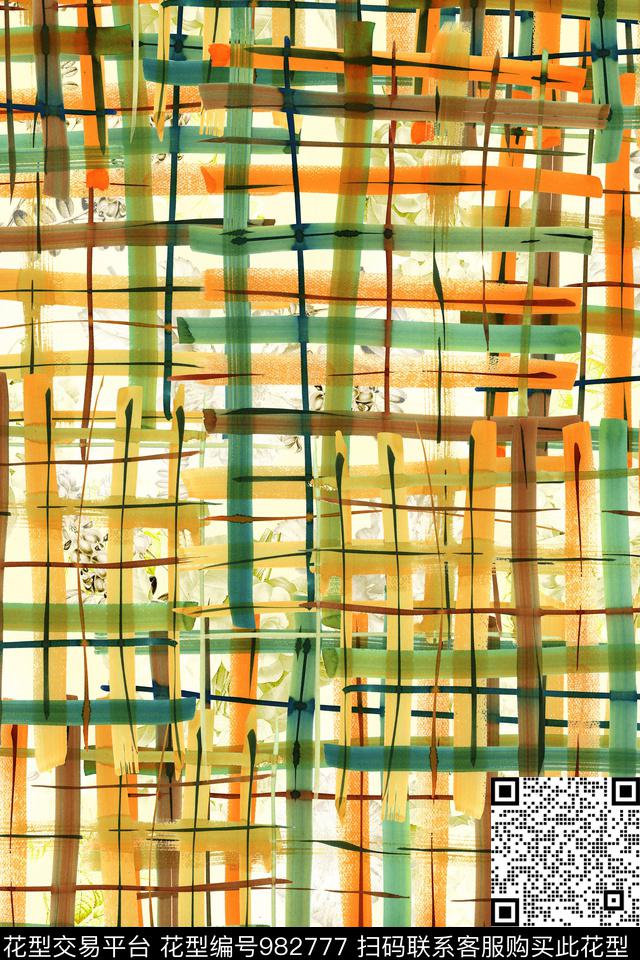 格子肌理棉麻数码印花华亿平台下载（图片编号: 982777） - 瓦栏（Walan）