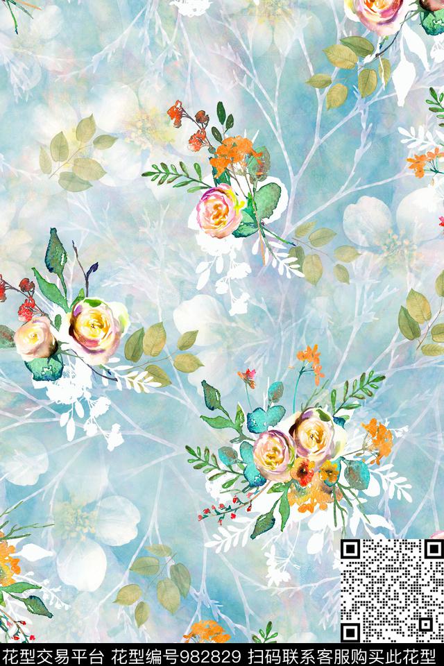 小碎花花卉棉麻数码印花华亿平台下载（图片编号: 982829） - 瓦栏（Walan）