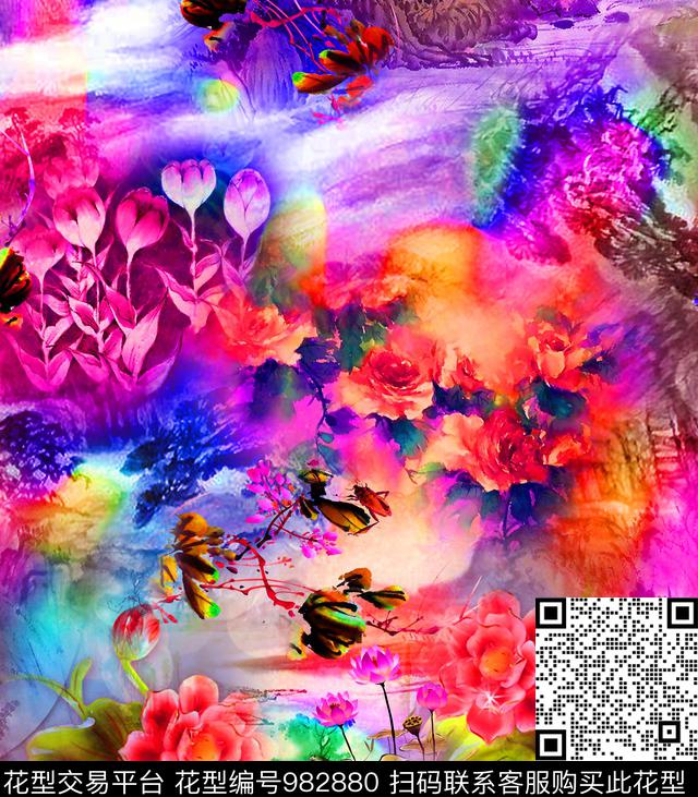 数码华亿平台抽象花卉数码印花华亿平台下载（图片编号: 982880） - 瓦栏（Walan）