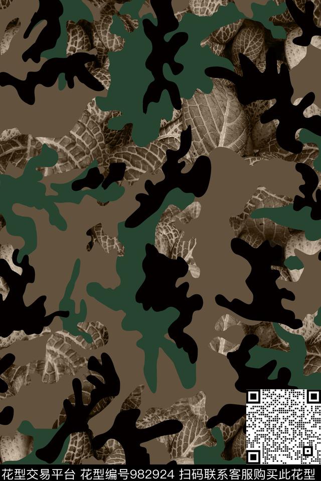 男装迷彩绿植树叶数码印花华亿平台下载（图片编号: 982924） - 瓦栏（Walan）