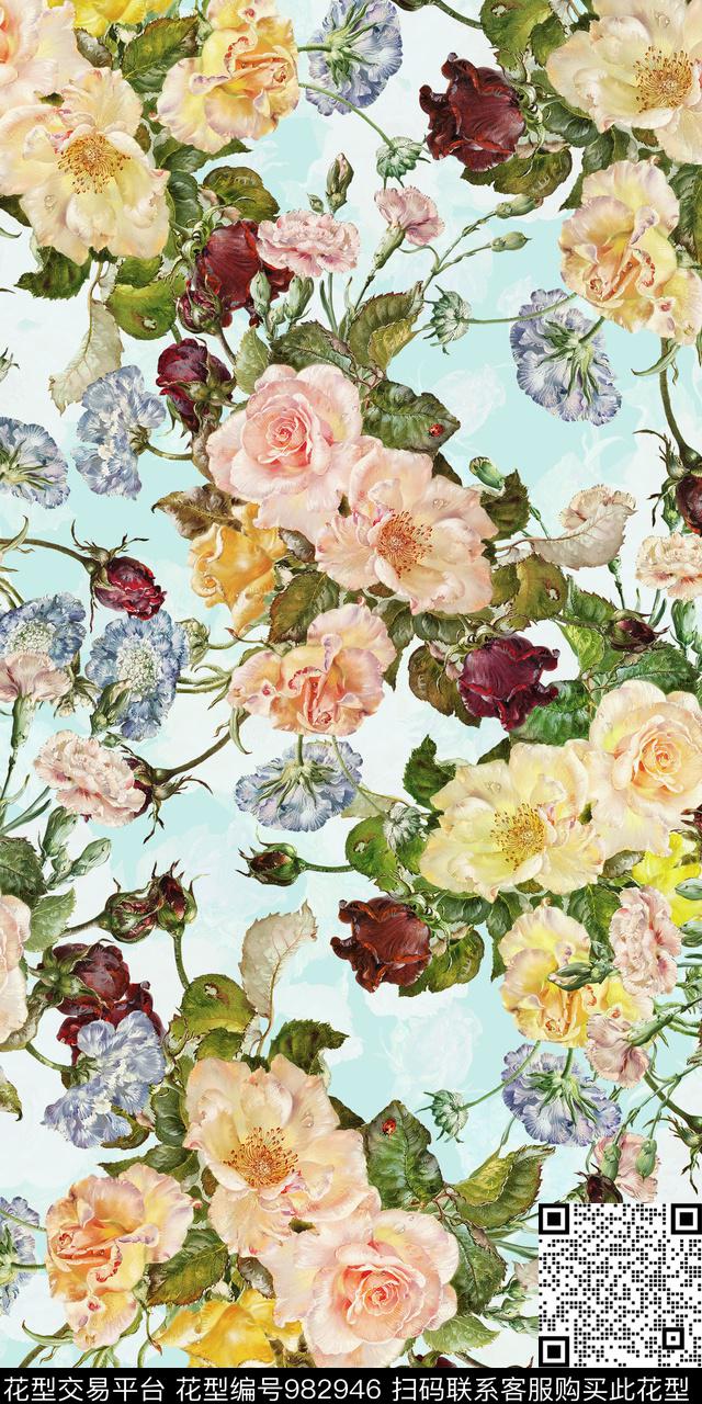 数码华亿平台手绘花卉女装数码印花华亿平台下载（图片编号: 982946） - 瓦栏（Walan）
