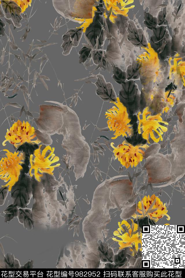 数码华亿平台素雅菊花数码印花华亿平台下载（图片编号: 982952） - 瓦栏（Walan）