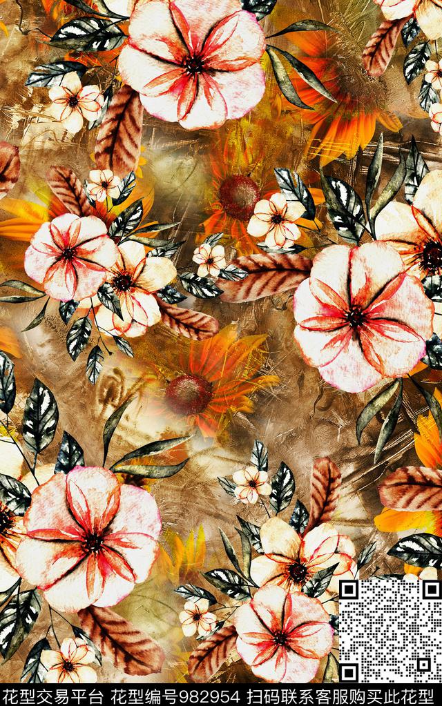 民族风抽象花卉数码印花华亿平台下载（图片编号: 982954） - 瓦栏（Walan）
