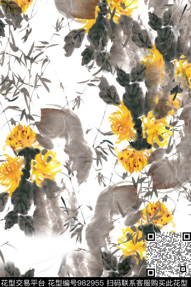 数码华亿平台素雅菊花数码印花华亿平台下载（图片编号: 982955） - 瓦栏（Walan）