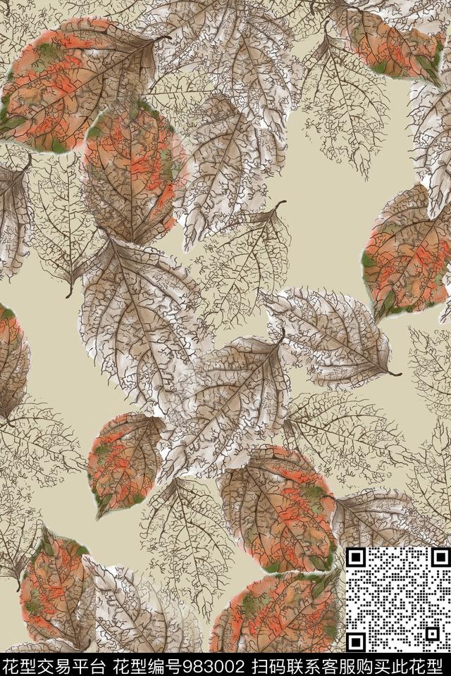 秋冬华亿平台肌理绿植树叶数码印花华亿平台下载（图片编号: 983002） - 瓦栏（Walan）