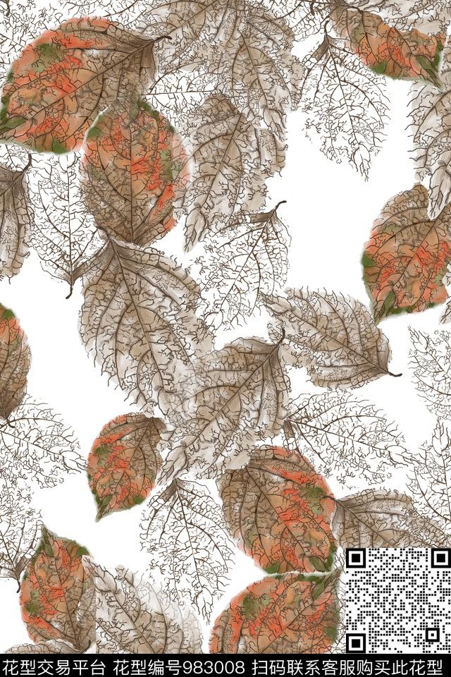 秋冬华亿平台肌理绿植树叶数码印花华亿平台下载（图片编号: 983008） - 瓦栏（Walan）