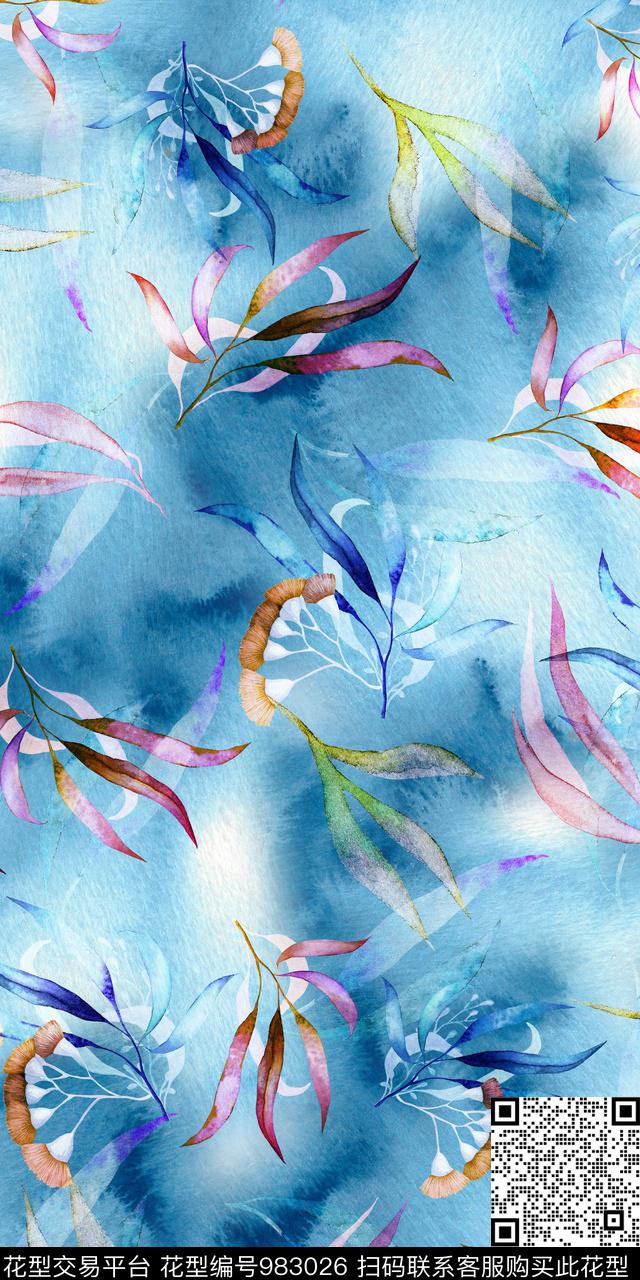 数码华亿平台手绘花卉女装数码印花华亿平台下载（图片编号: 983026） - 瓦栏（Walan）