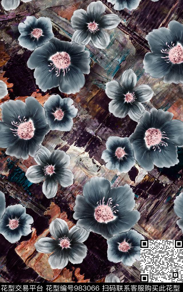 民族风抽象花卉数码印花华亿平台下载（图片编号: 983066） - 瓦栏（Walan）
