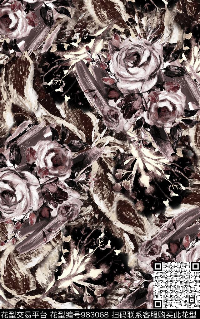 民族风抽象花卉数码印花华亿平台下载（图片编号: 983068） - 瓦栏（Walan）