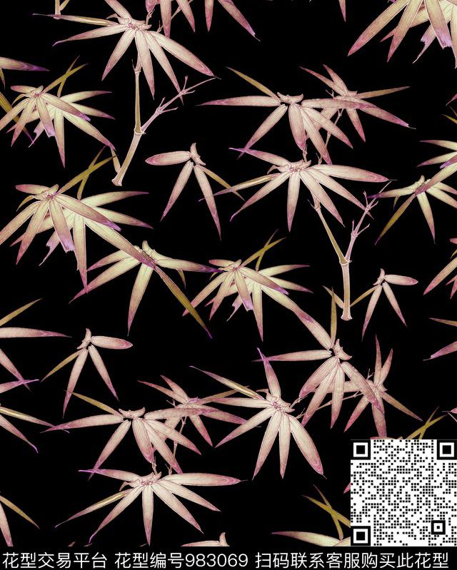 国画竹子中国风竹子数码印花华亿平台下载（图片编号: 983069） - 瓦栏（Walan）