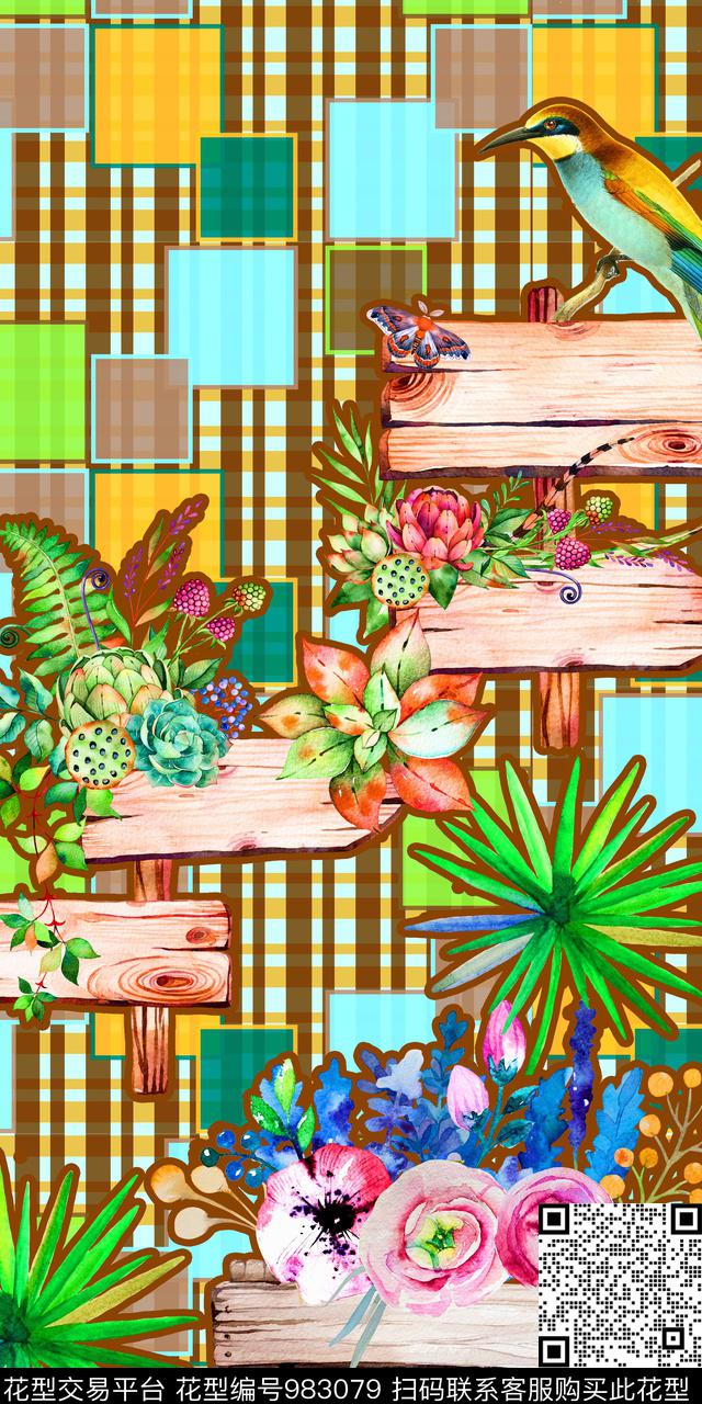 格子几何热带华亿平台数码印花华亿平台下载（图片编号: 983079） - 瓦栏（Walan）