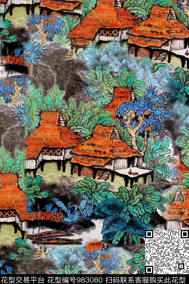 建筑油画华亿平台重彩数码印花华亿平台下载（图片编号: 983080） - 瓦栏（Walan）