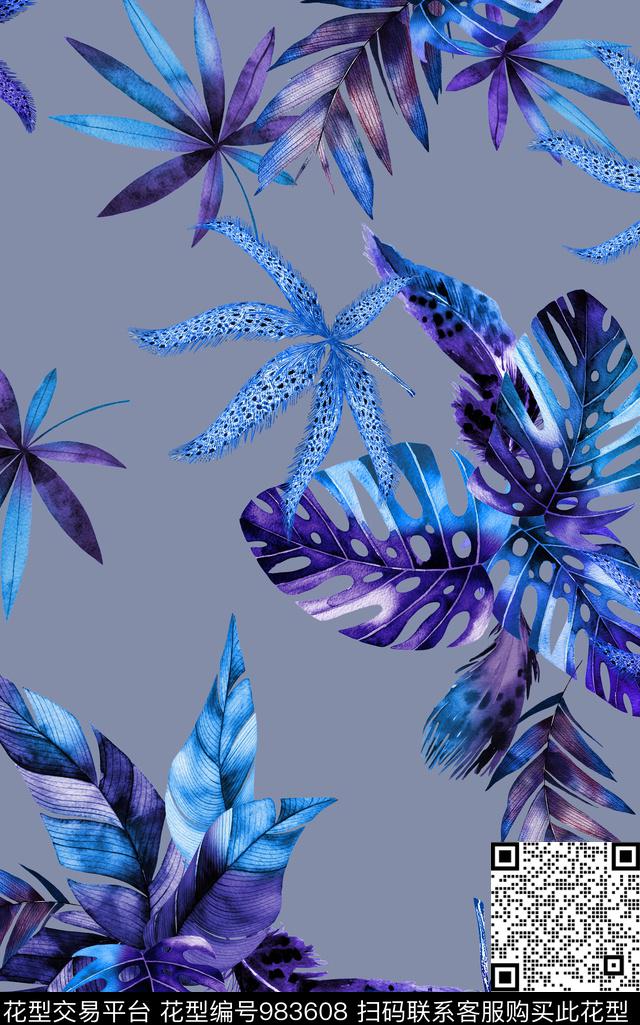 羽毛绿植树叶热带华亿平台传统印花华亿平台下载（图片编号: 983608） - 瓦栏（Walan）