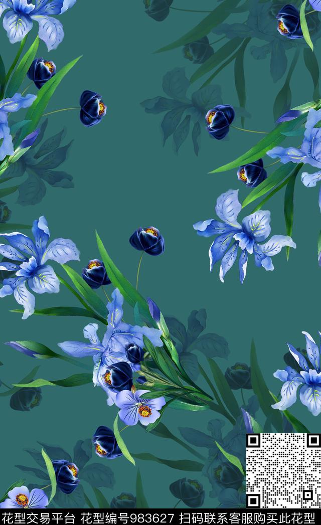 花卉定位花旗袍数码印花华亿平台下载（图片编号: 983627） - 瓦栏（Walan）