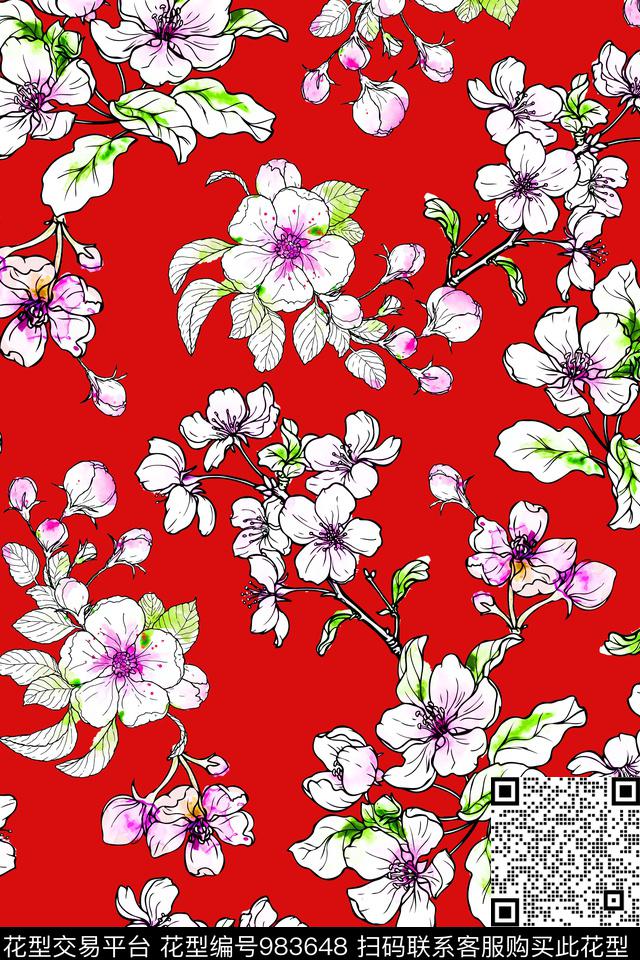 彩底花卉春夏华亿平台清爽底花卉数码印花华亿平台下载（图片编号: 983648） - 瓦栏（Walan）