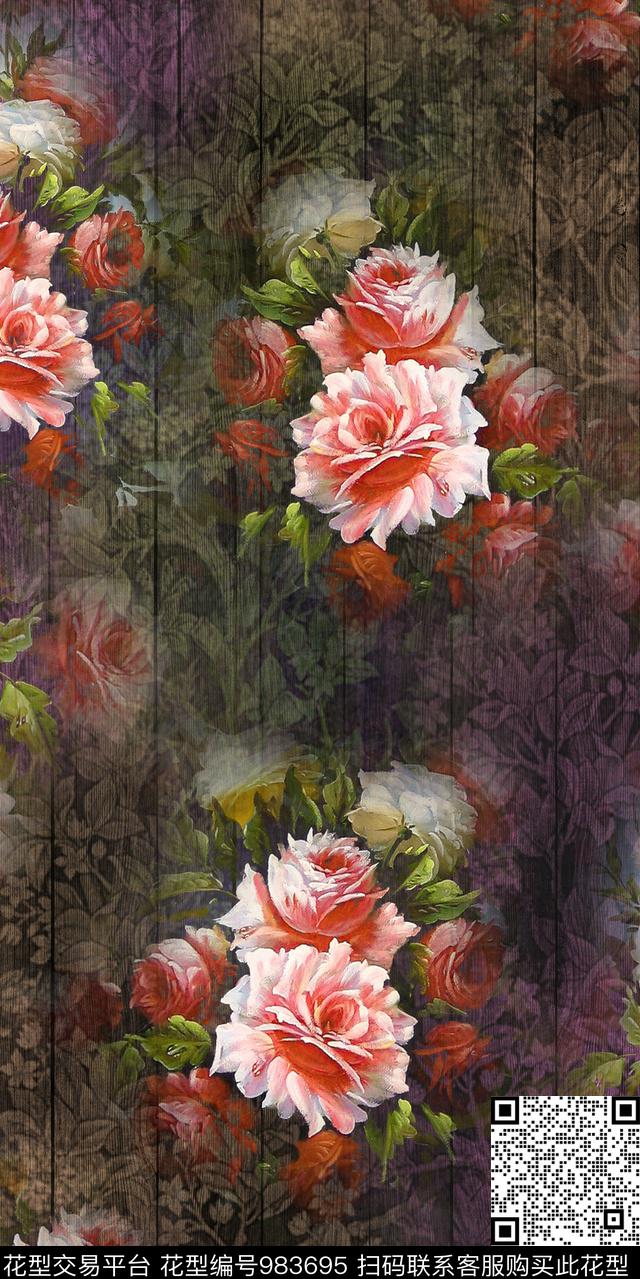 数码华亿平台花卉玫瑰花数码印花华亿平台下载（图片编号: 983695） - 瓦栏（Walan）