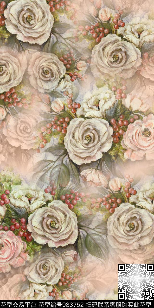 数码华亿平台花卉复古数码印花华亿平台下载（图片编号: 983752） - 瓦栏（Walan）