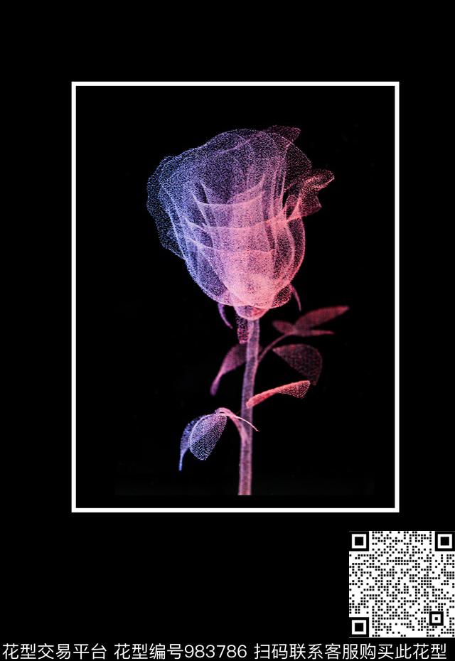 抽象花卉T恤定位胸前独幅数码印花华亿平台下载（图片编号: 983786） - 瓦栏（Walan）