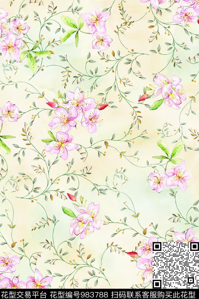 小碎花花卉树枝小花数码印花华亿平台下载（图片编号: 983788） - 瓦栏（Walan）