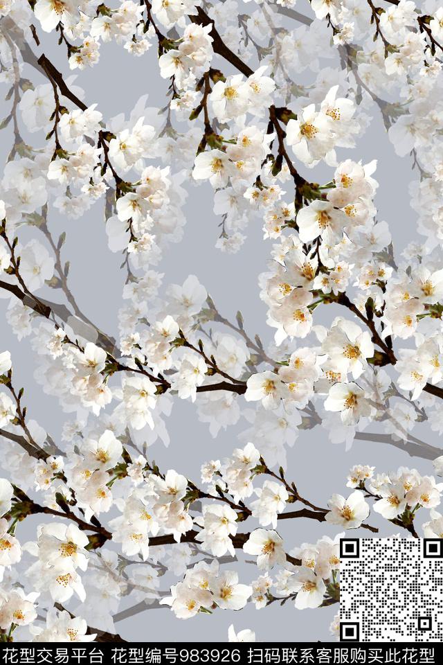 小碎花花卉桃花数码印花华亿平台下载（图片编号: 983926） - 瓦栏（Walan）