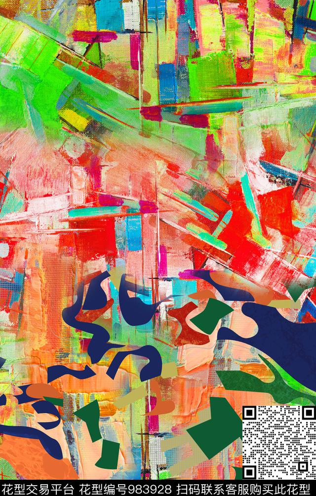 树枝复古油画华亿平台数码印花华亿平台下载（图片编号: 983928） - 瓦栏（Walan）