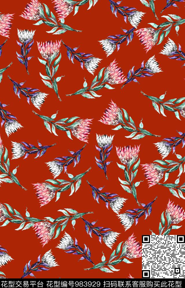 数码华亿平台花卉手绘花卉数码印花华亿平台下载（图片编号: 983929） - 瓦栏（Walan）