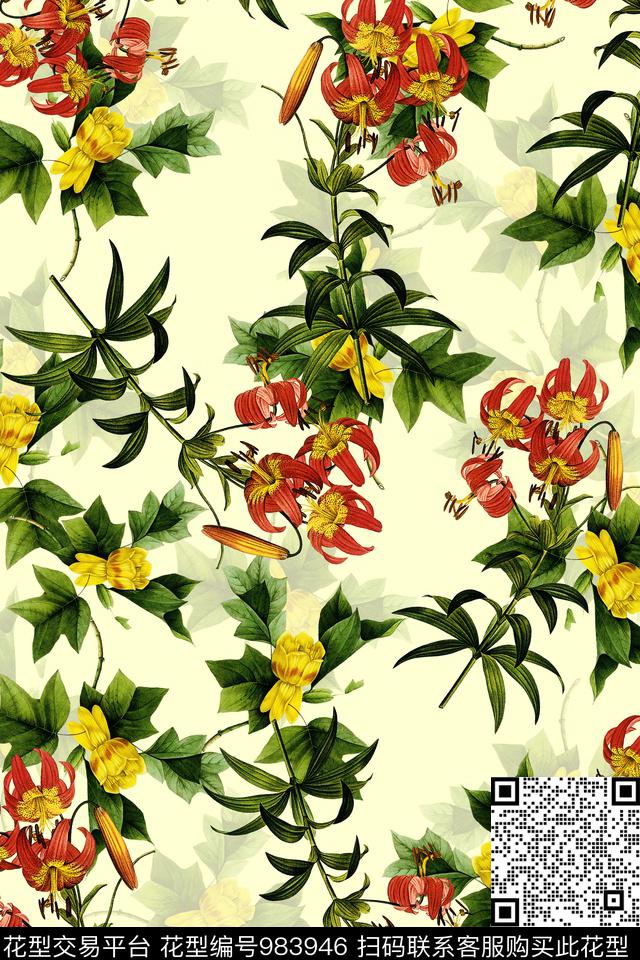 小碎花月季花满版散花数码印花华亿平台下载（图片编号: 983946） - 瓦栏（Walan）