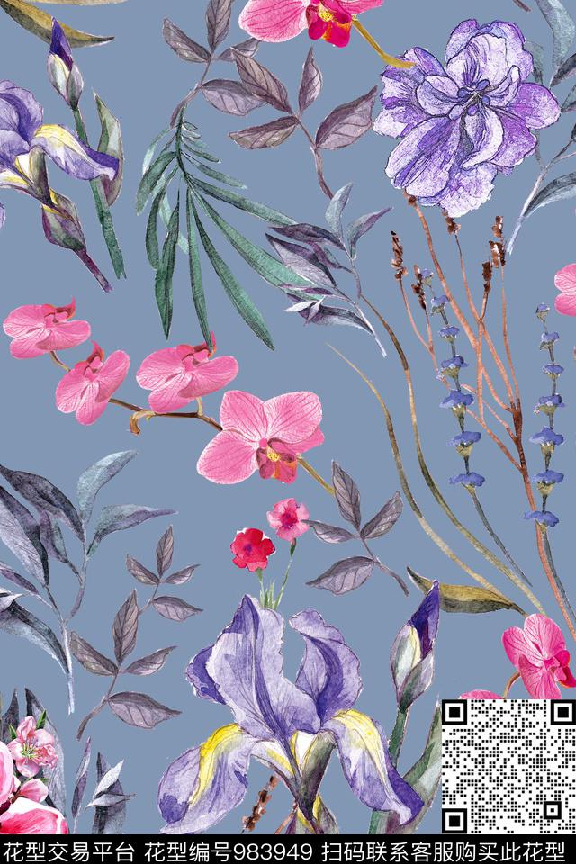 小碎花手绘花卉花卉数码印花华亿平台下载（图片编号: 983949） - 瓦栏（Walan）