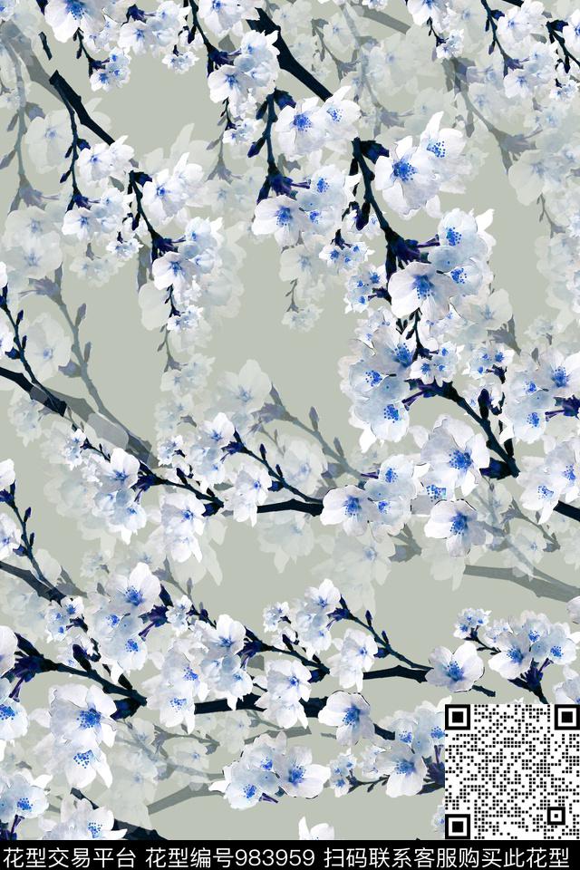 小碎花花卉桃花数码印花华亿平台下载（图片编号: 983959） - 瓦栏（Walan）