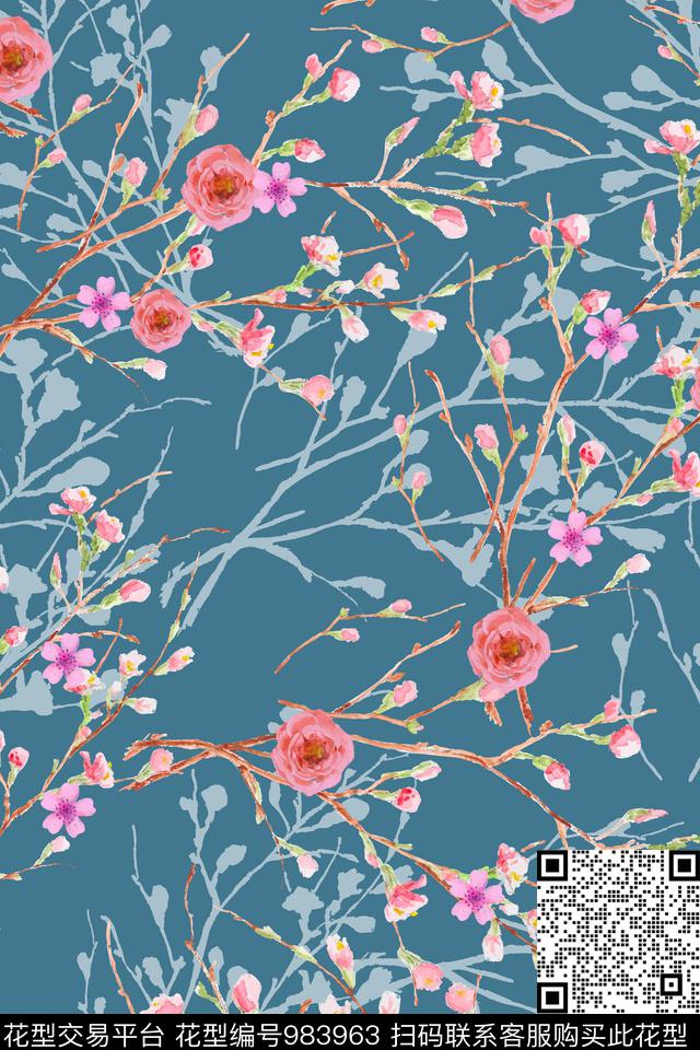 小碎花手绘花卉花卉数码印花华亿平台下载（图片编号: 983963） - 瓦栏（Walan）
