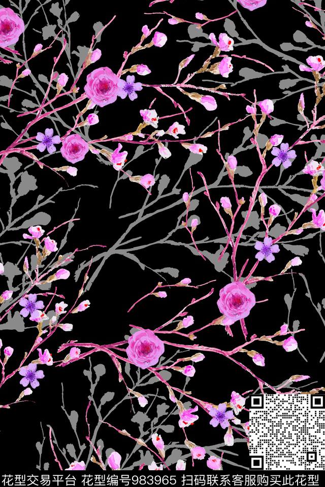 小碎花手绘花卉花卉数码印花华亿平台下载（图片编号: 983965） - 瓦栏（Walan）