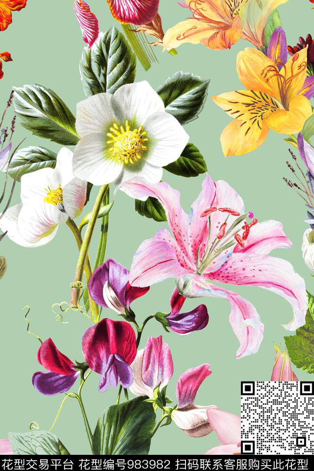 花卉大牌风热带华亿平台数码印花华亿平台下载（图片编号: 983982） - 瓦栏（Walan）