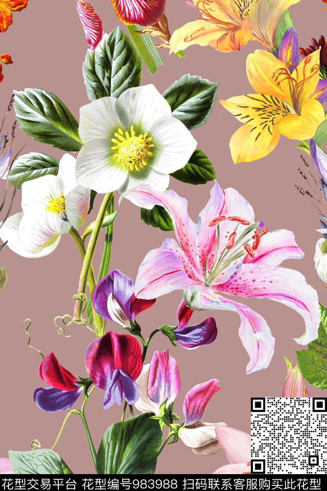 花卉大牌风热带华亿平台数码印花华亿平台下载（图片编号: 983988） - 瓦栏（Walan）