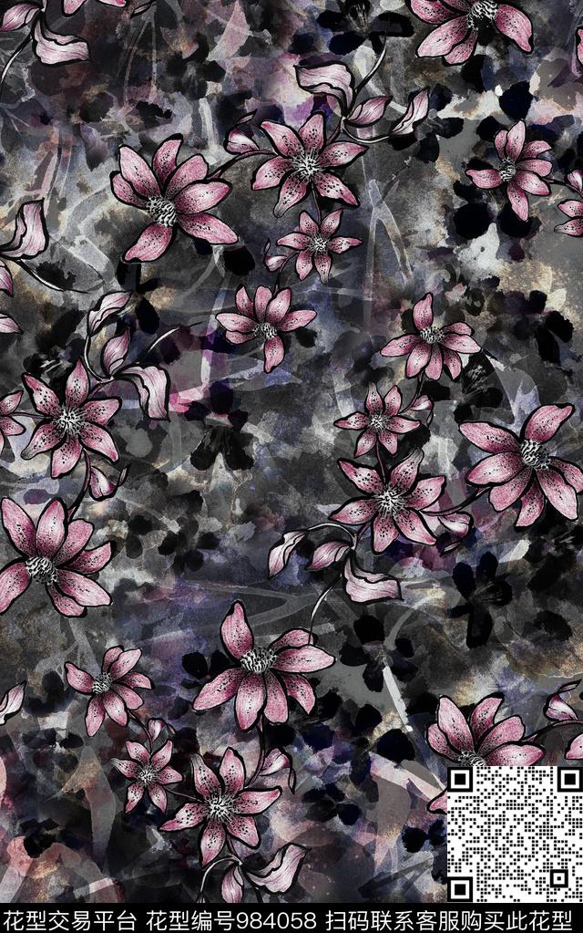 民族风抽象花卉数码印花华亿平台下载（图片编号: 984058） - 瓦栏（Walan）