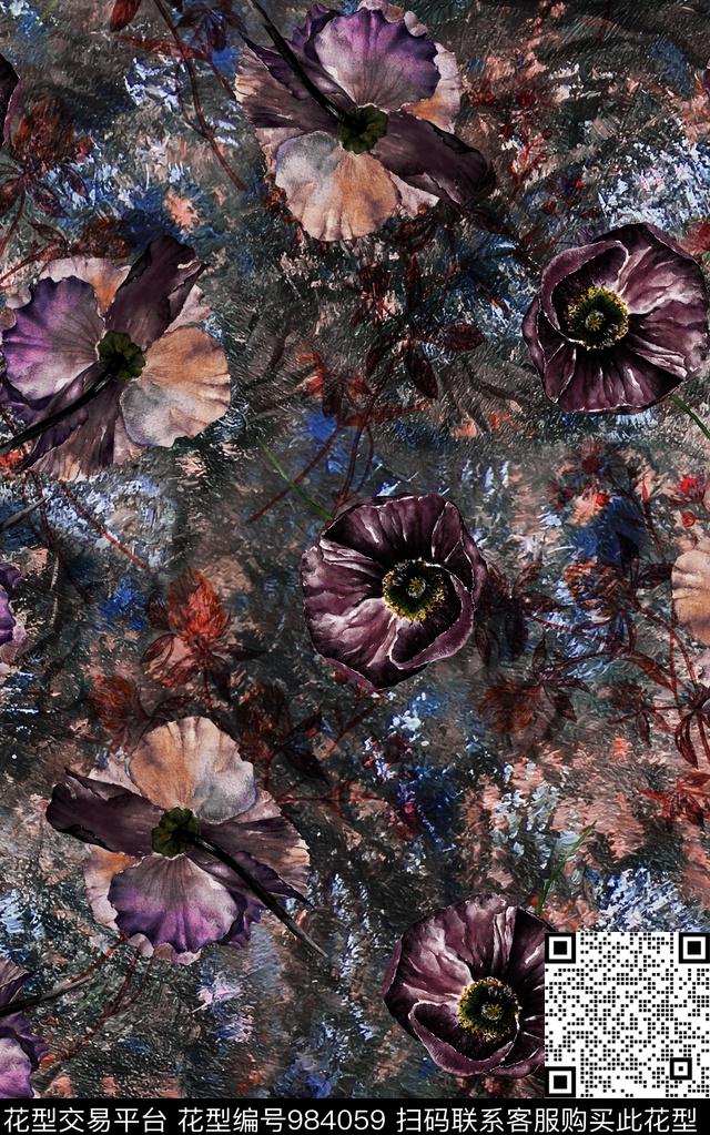 民族风抽象花卉数码印花华亿平台下载（图片编号: 984059） - 瓦栏（Walan）