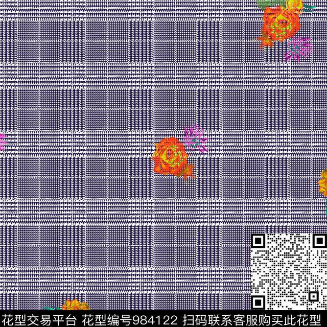 格子花卉年轻女性传统印花华亿平台下载（图片编号: 984122） - 瓦栏（Walan）